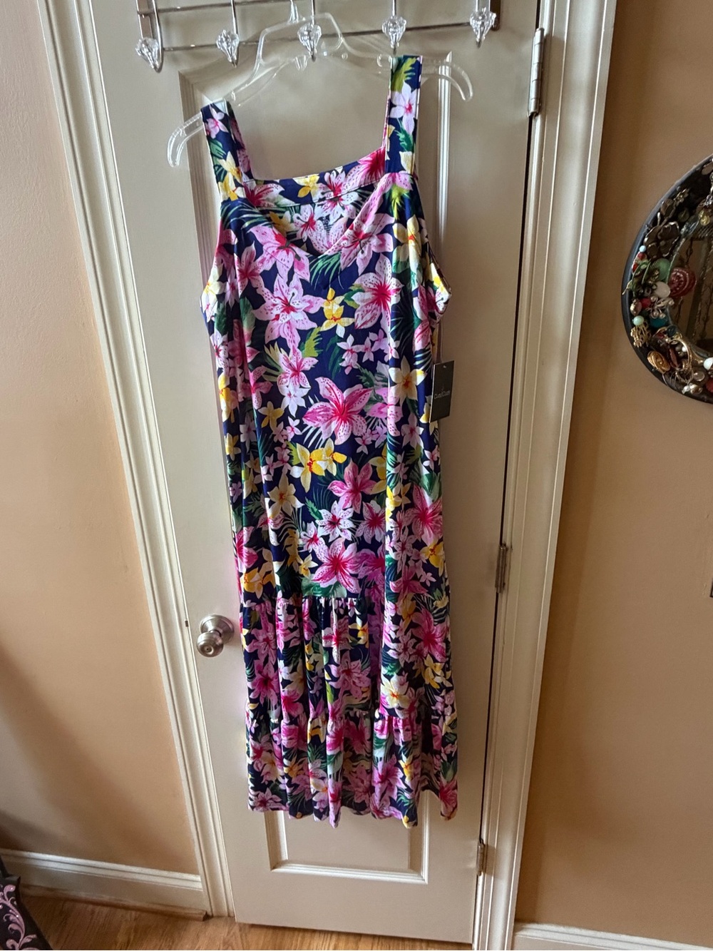 Cuddl Duds Navy Floral Sleeveless Midi Dress